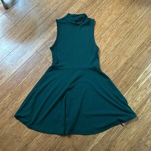 Green, mock neck, skater dress. Size small.